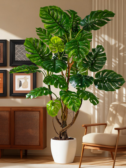 Simulated Tropical Green Plant Monstera Artificial Tree Bionic Plant Indoor Living Room Large Landscaping Floor-Standing Ornament in Antique Style