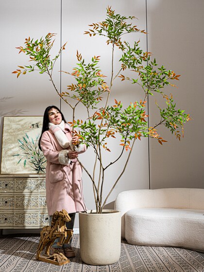 Artificial Nandina Bamboo High-End Light Luxury Indoor Floor-Standing Decorative Ornaments Fake Tree Large Artificial Green Plant Fake Flower Tree Plant