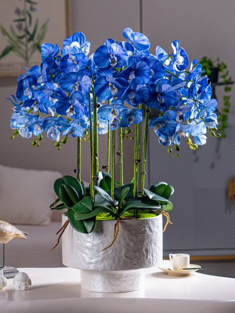 Large Pot of High-End, Realistic-Feeling, Moisturizing Phalaenopsis Artificial Flowers, Plastic Dried Flowers, Fake Floral Arrangements, Indoor Living Room Decorations