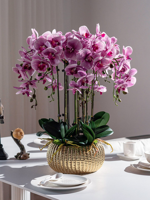 High-End Realistic Butterfly Orchid Indoor Living Room Front Desk Decoration Fake Flower Arrangement Potted Plant Light Luxury