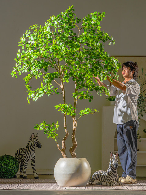 Extra-Large Artificial Money Tree, Simulated Green Plant for Indoor Living Room Decoration, Bionic Plant, Vintage-Style Fortune Tree, Fake Tree