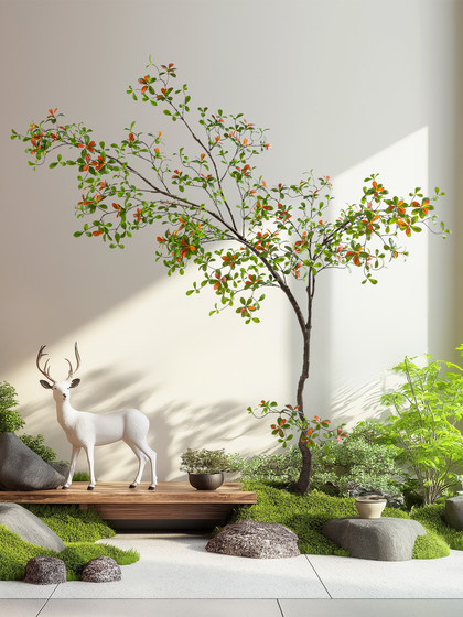 Simulated Green Plants, Artificial Flower Trees, Island Spring Flowers, Bionic Plants, Indoor Living Room Floor-Standing Ornaments, Potted Plants, Window Landscaping