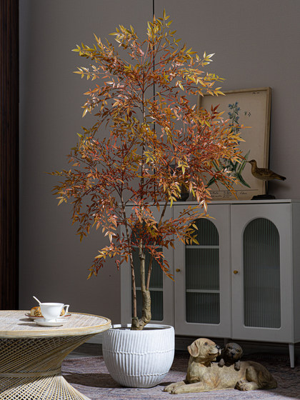 High-End Large Artificial Nandina Bamboo Tree, Realistic Green Plant, Faux Flower, Light Luxury Indoor Floor-Standing Decorative Landscaping Ornament
