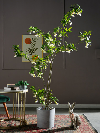 Exquisite Artificial Water Stone Banyan Tree, Fake Plant, Fake Flower Tree, Green Plant, Indoor Living Room Landscaping, Floor-Standing Decorative Ornament