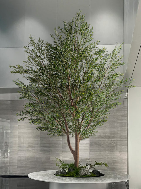 Simulated Green Plant Olive Tree Artificial Tree Large Indoor Living Room Hotel Lobby Floor-Standing Potted Plant Artificial Plant Landscaping