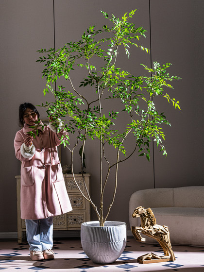Artificial Nandina Bamboo High-End Light Luxury Indoor Floor-Standing Decorative Ornaments Fake Tree Large Artificial Green Plant Fake Flower Tree Plant