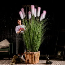 High-end light luxury reed grass simulation floor-to-ceiling green plants fake flower trees ornaments living room interior living room decoration furnishings landscaping