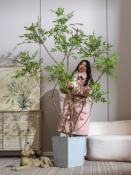 Artificial Nandina Bamboo High-End Light Luxury Indoor Floor-Standing Decorative Ornaments Fake Tree Large Artificial Green Plant Fake Flower Tree Plant