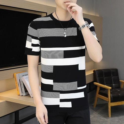 Шелковая модная тонкая летняя трендовая футболка для отдыха, короткий рукав, круглый воротник