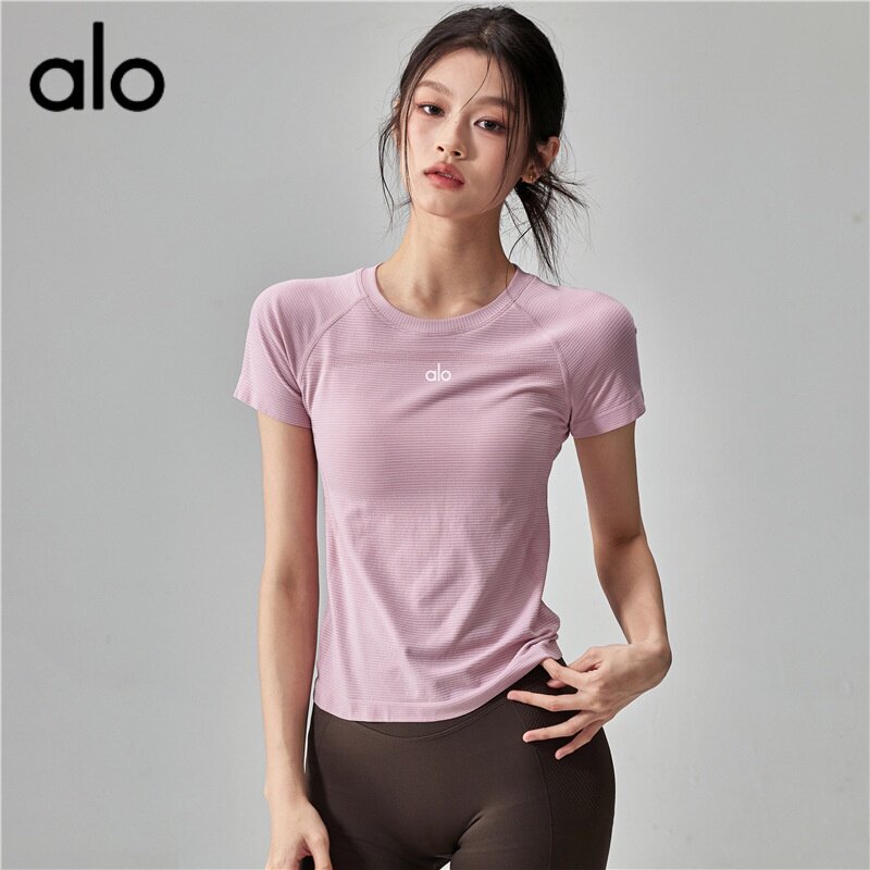 Aio Nude-Feel Tight-Fitting Short-Sleeved Yoga Wear for Women, Slim-Fitting, Quick-Drying Sports T-Shirt, Fitness Training Pilates Top