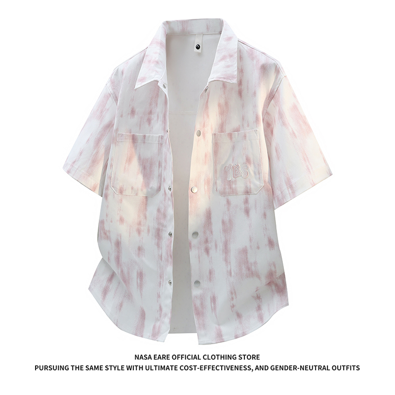 Nasab-Eare Summer Light Luxury Tie-Dye Denim Short-Sleeved Jacket Men's Loose Top Casual Couple Cardigan Jacket