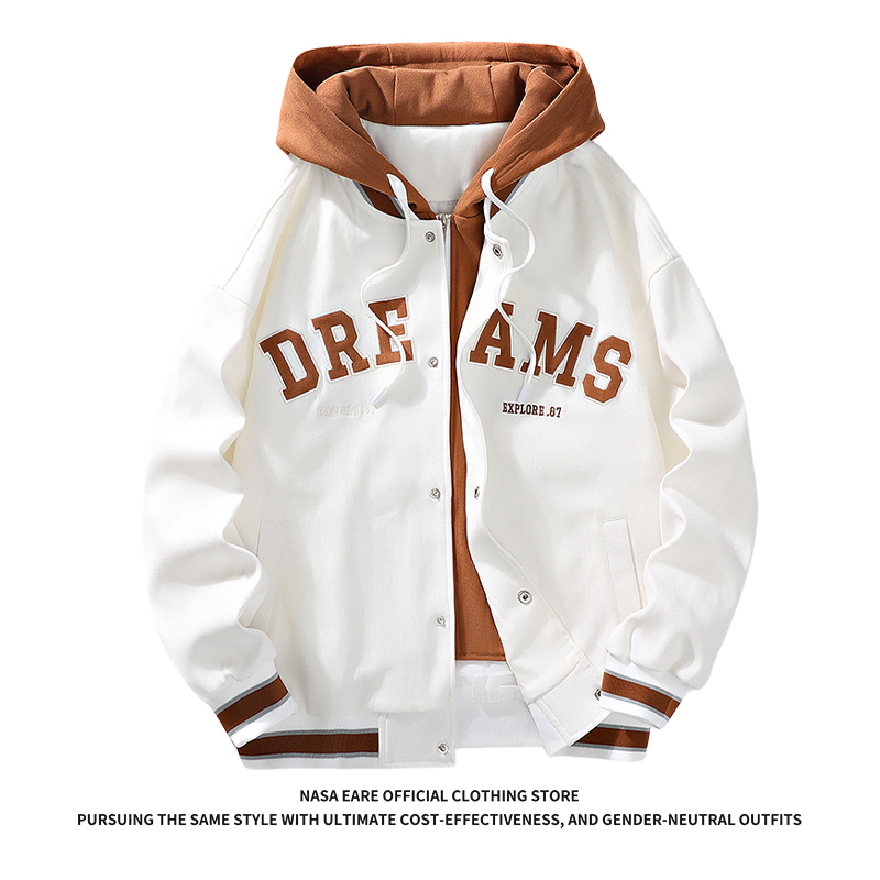 Nasab-Eare Fake Two-Piece Spring and Autumn Jacket Men's Coat Couple Outfit Casual Loose Large Size Youth Baseball Uniform