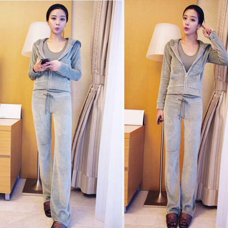 Autumn new Korean velvet casual sports suit women's fashion spring and autumn micro-flare pants sweater three-piece suit