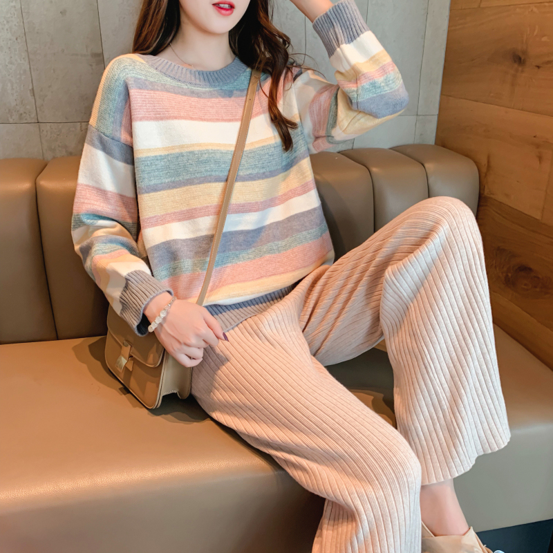 Autumn and winter outwear with loose sleeves Lazy windfall The waitmore foreign pie rainbow macaron knitted sweaters women