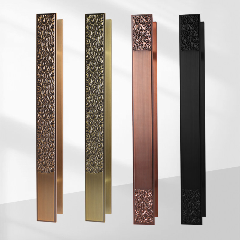 Chinese style handle finely carved Xiang Yungu bronze color door pull handlebar double switch wooden door Ming loading armrest New Chinese big door handle