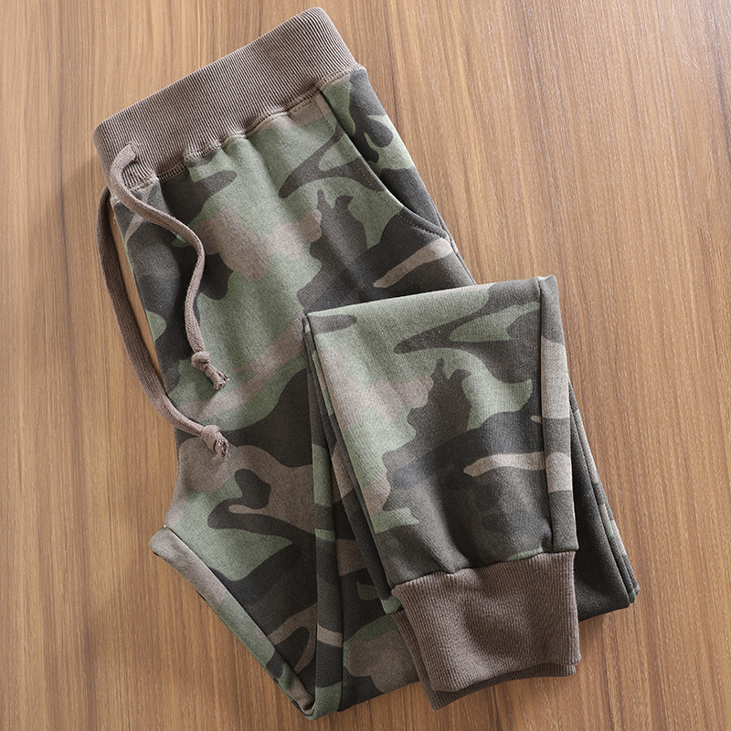 Washed Cotton! Spring Men's Knitted Terry Camouflage Sports Fashion Casual Pants with Jogger Cuffs