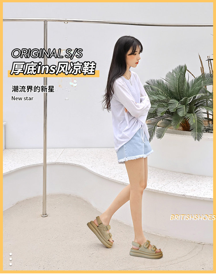Сандалии 外贸工厂原单断码真皮魔术贴凉鞋女夏季外穿露趾平底运动沙滩鞋女 OTHER