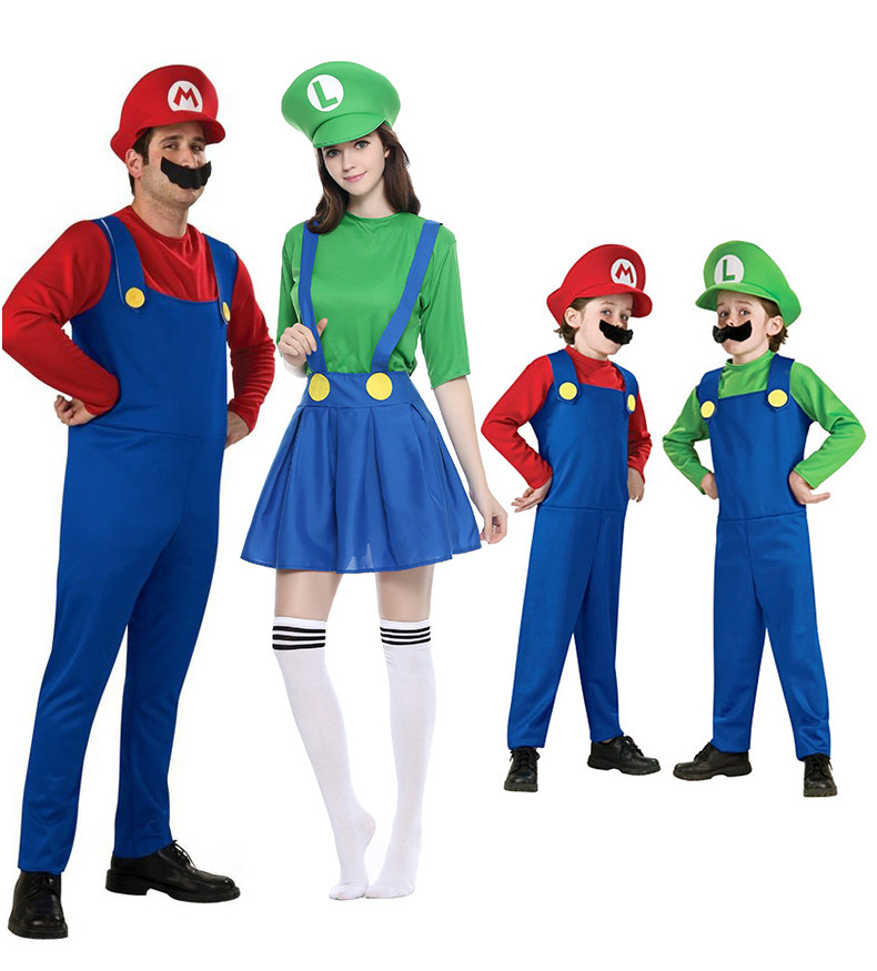 Halloween Costume Show Cosplay Costume Adult Kids Mario Super Mary Toddler Show Parent-Child