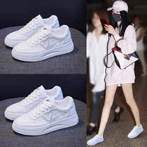 Yercon Small White Shoes Woman 2022 New Genuine Leather Round Head Lacing Casual Sports Flat Bottom Deep Stomp Student Board Shoes