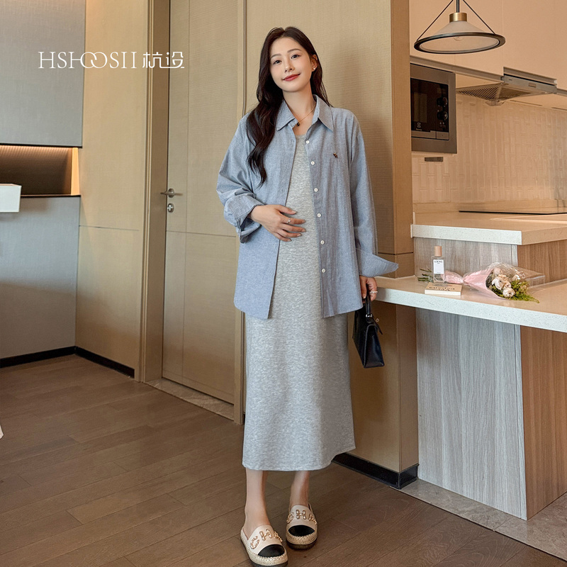Maternity Set, New Spring and Autumn Dress, Tank Top Dress, Shirt, High-End Maternity Wear, Autumn Skirt