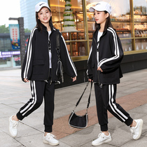 Female big boy autumn dress foreign style suit 2021 New middle child 12 year old girl sports and leisure two sets 15 years old