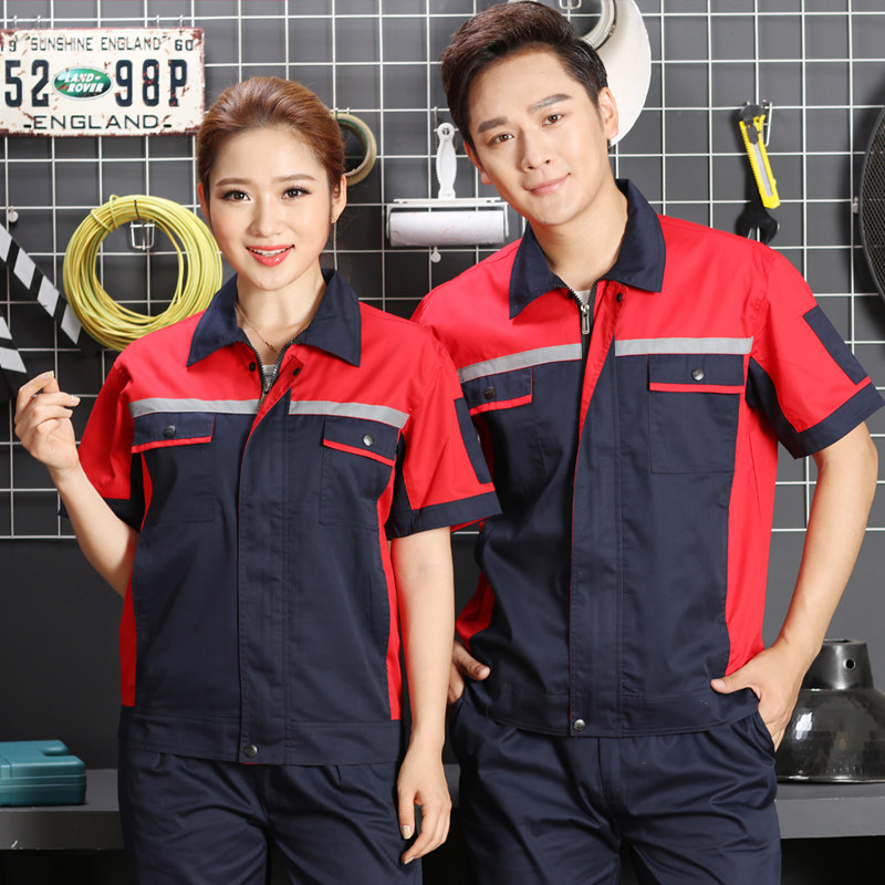 Summer work clothes suit men's labor jacket tooling short sleeve workout site thin labor steam repair wear and custom blouses