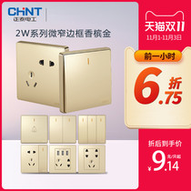 Positive Té Switch Socket 86 Type Champagne Gold Wall Open With Switch Socket Panel Porous Home Five-Hole Socket