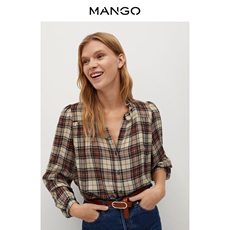 женская рубашка 【转季下架】mango女装衬衫2020秋冬新款羊毛面料v领格纹印花衬衫