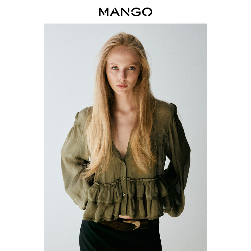 【Autumn New Arrivals】Mango Women's Shirt 2026 Vintage Lace Ruffle Round Neck Puff Sleeve Long Sleeve Shirt 【Autumn New Arrivals】Mango Women's Shirt 2026 Vintage Lace Ruffle Round Neck Puff Sleeve Long Sleeve Shirt