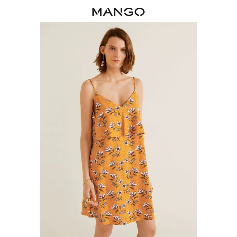 MANGO Womens 2019 thu đông đơn giản, cổ chữ V đi nghỉ mát thời trang ngọt ngào - váy đầm