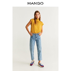 женская рубашка 【下架】mango女装衬衫2019秋冬缎面面料背面系蝴蝶结高领短袖衬