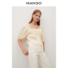 женская рубашка 【转季下架】mango女装衬衫2020秋冬新款衬衫短款笼袖棉质衬衫