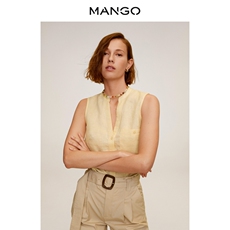 женская рубашка 【下架】mango女装衬衫2020春夏新款亚麻混纺立领系扣衬衫