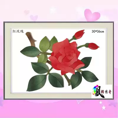Silk silk silk embroidered cloth stickers handmade DIY material package (Red Rose) Chinese style ink novice student flower