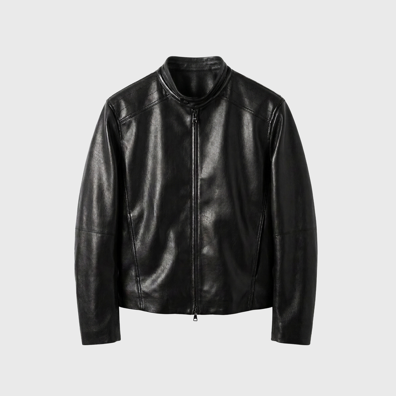 Breathy Stand-Up Collar Slim Fit Deconstructed Straight Shoulder Sleeve Three-Dimensional Segmented Stitching Biker Pu Leather Jacket