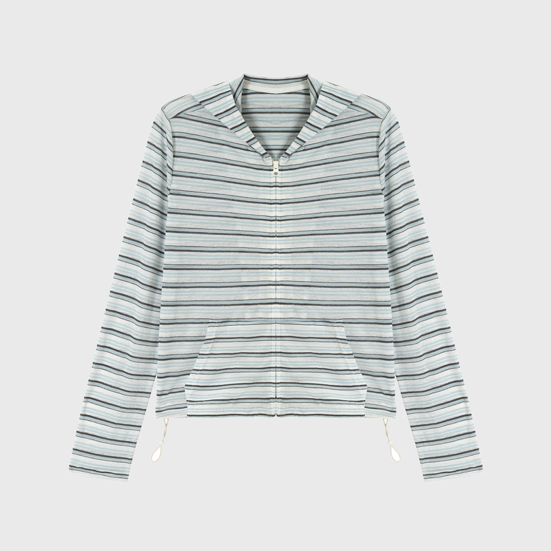 Breathy Skin-Friendly Lyocell Linen Blend Breathable Color-Block Striped Hooded Sweatshirt Long-Sleeve Top with a Fresh Vibe