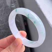 Natural A-goods ice species floating flower jade bracelet floating green jade bracelet formal circle jade bracelet 57 circle mouth