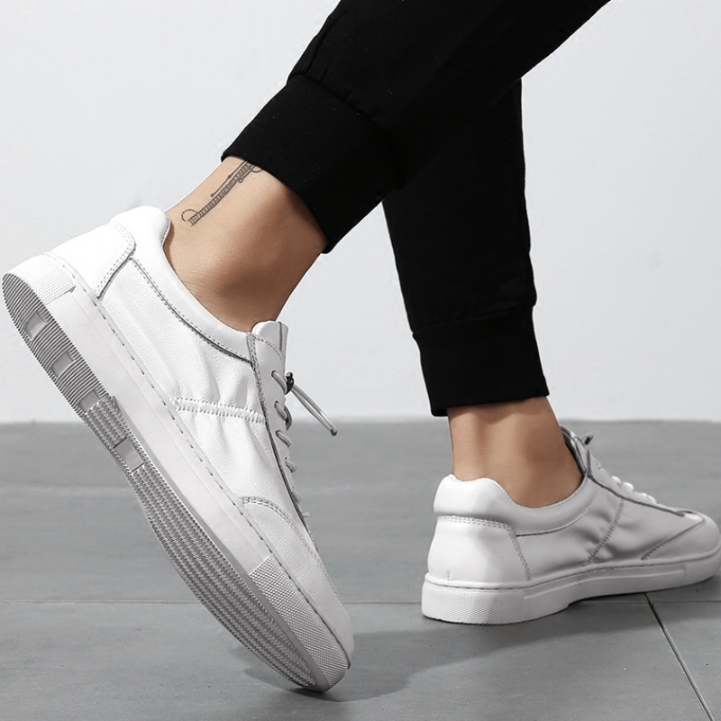 2022 new genuine leather small white shoes male Korean version trendy summer men casual shoes flat bottom plate shoes 100 hitch shoes
