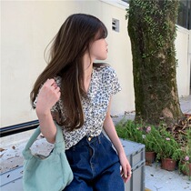 Short Chopped Flowers t-shirt Women 2022 Summer new Korean version V collar Supper 100 hitch slim short sleeve blouses