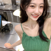 Pure Desire Knit Green Harness Vest Woman Spring Dress Hot Girl Inside Lap Wear Design Sensation Small Crowdneck Dresses Summer Season