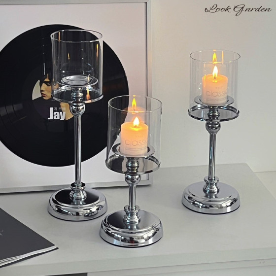 欧式轻奢复古玻璃烛台香薰蜡烛装饰摆件烛光餐桌道具浪漫场景布置