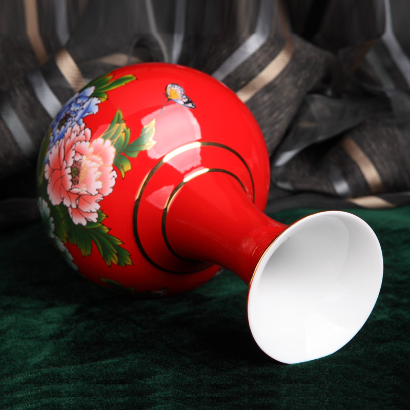 Xiang feels ashamed liling up China red porcelain vase small bottles of blooming flowers, modern Chinese style household decorative furnishing articles