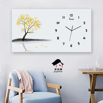 Modern simplicity Nordic new Chinese personality horizontal rectangular hanging painting wall clock living room dining room art decorative painting