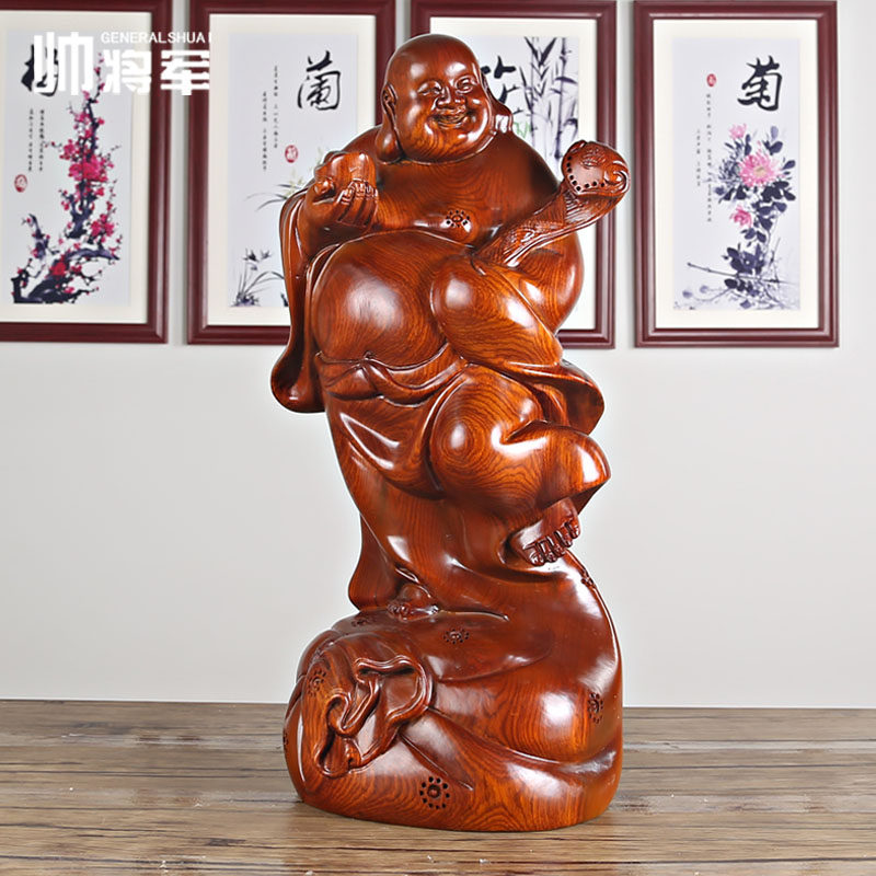 Wood carving Maitreya Buddha statue decoration large solid wood carving big belly laughing Buddha home craft gift decoration gift ME0100