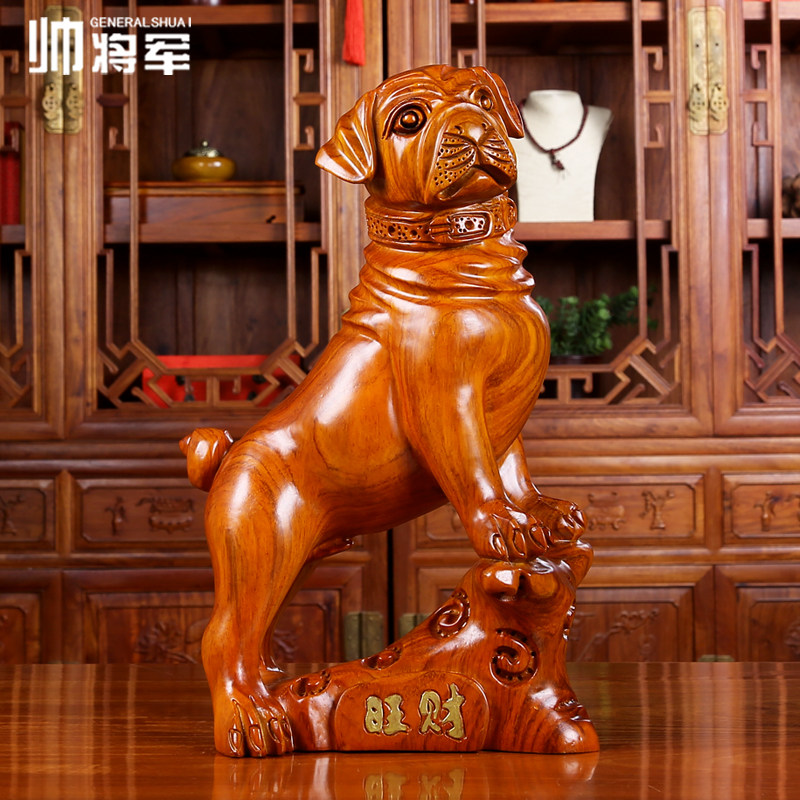 Rose pear ebony wood home lucky dog ​​decoration lucky fortune decoration decoration wood carving craft gift decoration handmade art