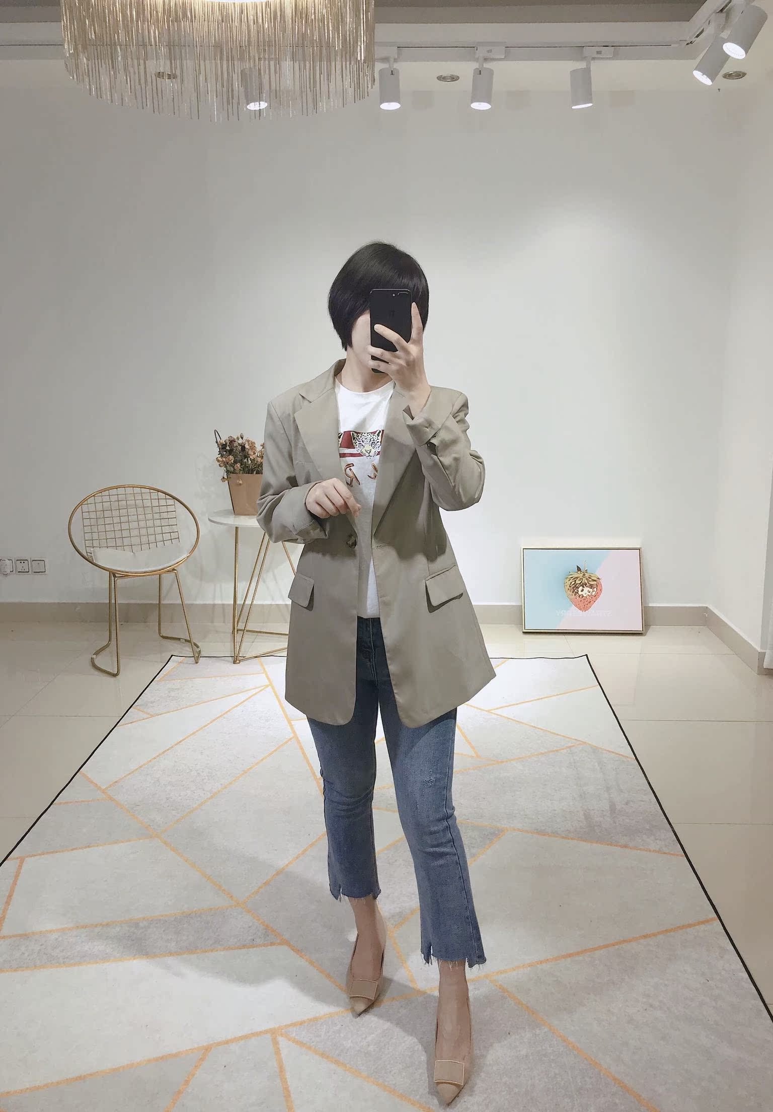 Xuân 2019 hè mới của phụ nữ phiên bản Hàn Quốc của khí chất cơ thể Tây dài tay giản dị là phiên bản mỏng của áo khoác dài - Business Suit bộ vest nữ hàn quốc