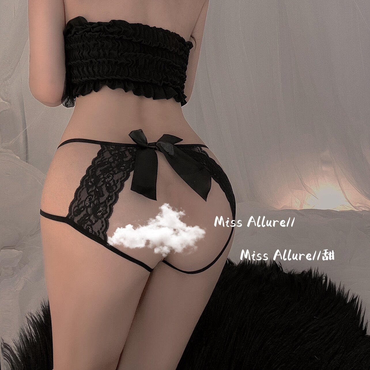 Sweet Cat Sexy Flavored Web Yarn Lace Tinged Pants Open Crotch Open Fork Free From Temptation Low Waist Transparent Underwear T Pants