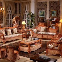 Fujiis family rattan sofa Living room sofa combined five sets of rattan bamboo solid wood sofas rattan furniture rattan furniture