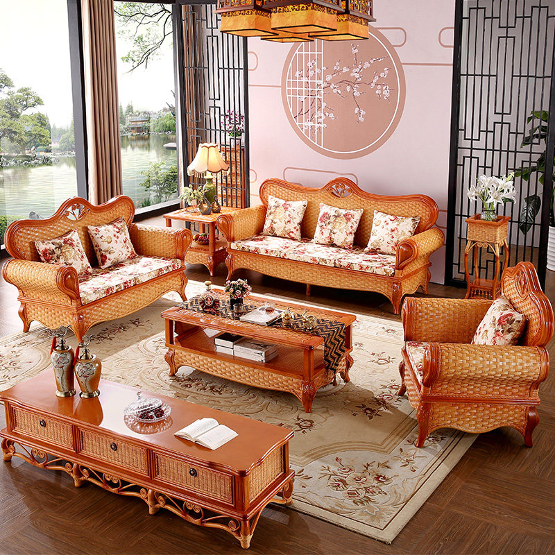 Natural real vine choreography sofa combined living-room rattan rattan rattan chair trio sofa bamboo rattan sofa rattan furniture