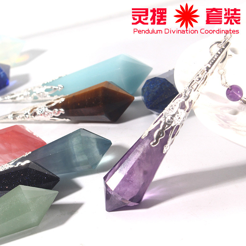 Crystal Hearn Pendulum Pendant Suit Protein Stone Natural Crystal White Powder Purple Yellow Black Dazzling Crystal Green Pylori FM Necklace